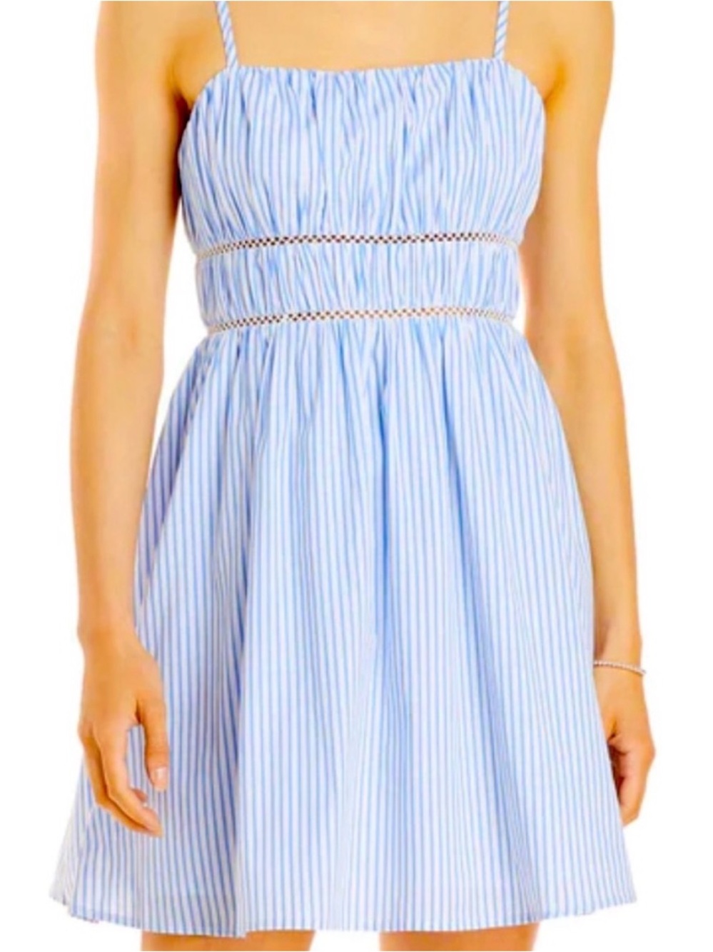 Aqua Blue & White Striped Summer Mini Dress Size M Coquette That Girl Rush